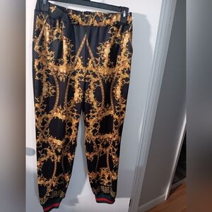 Black Joggers with Ornate Gold Baroque Print